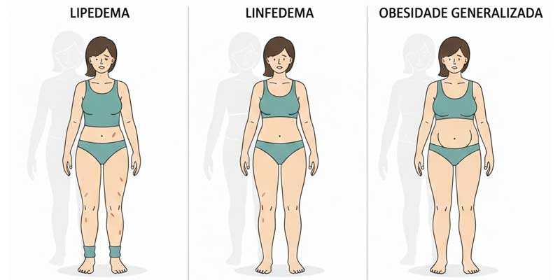 diferenças entre lipedema, linfedema e obesidade